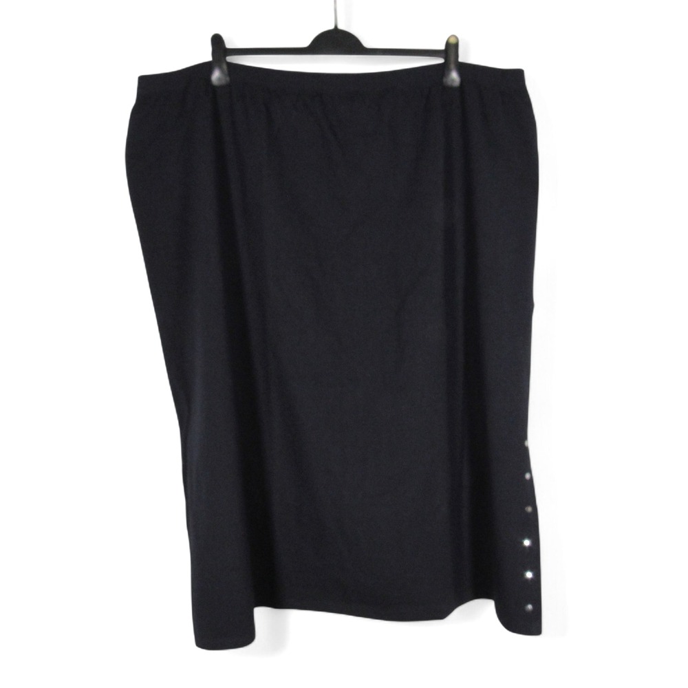 ULLA POPKEN Blue STRETCH KNIT Stud Slit RELAXED FIT Pullon STRAIGHT SKIRT 28/30